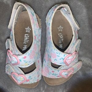 Toddler Girls Size 5 Little Me White Pink Floral Cork Sandal Shoes  EUC